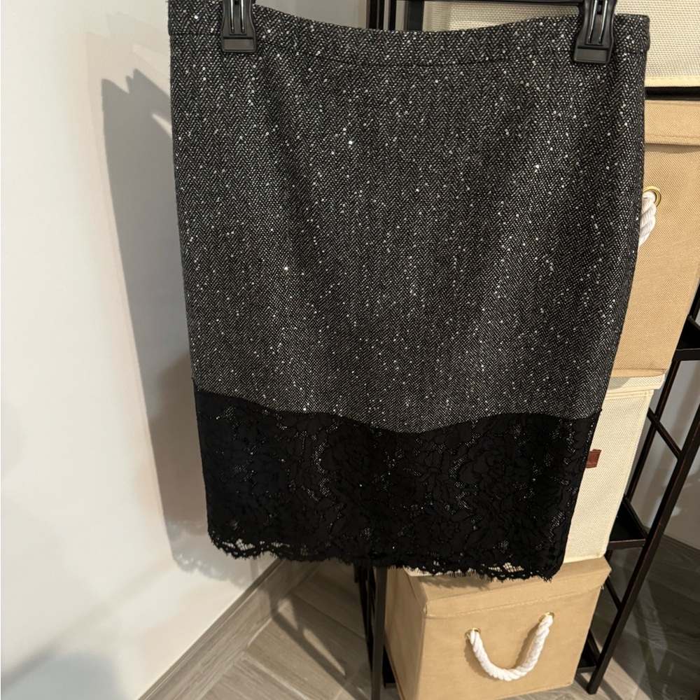 J. Crew Gray and Black Sequin Pencil Skirt